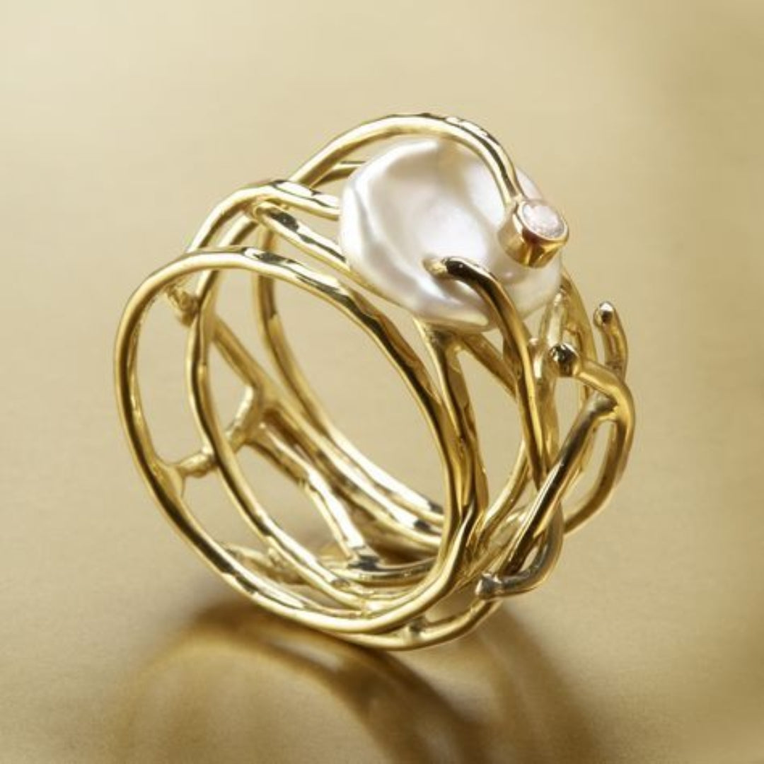 Samira - Anello Sottile in Oro e Perle