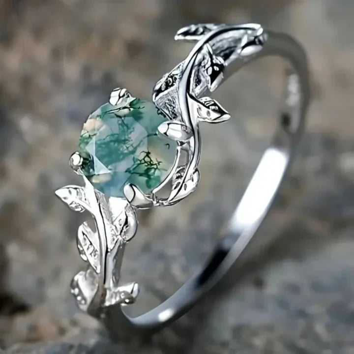 Anello Vintage in Stein Grün Argentato