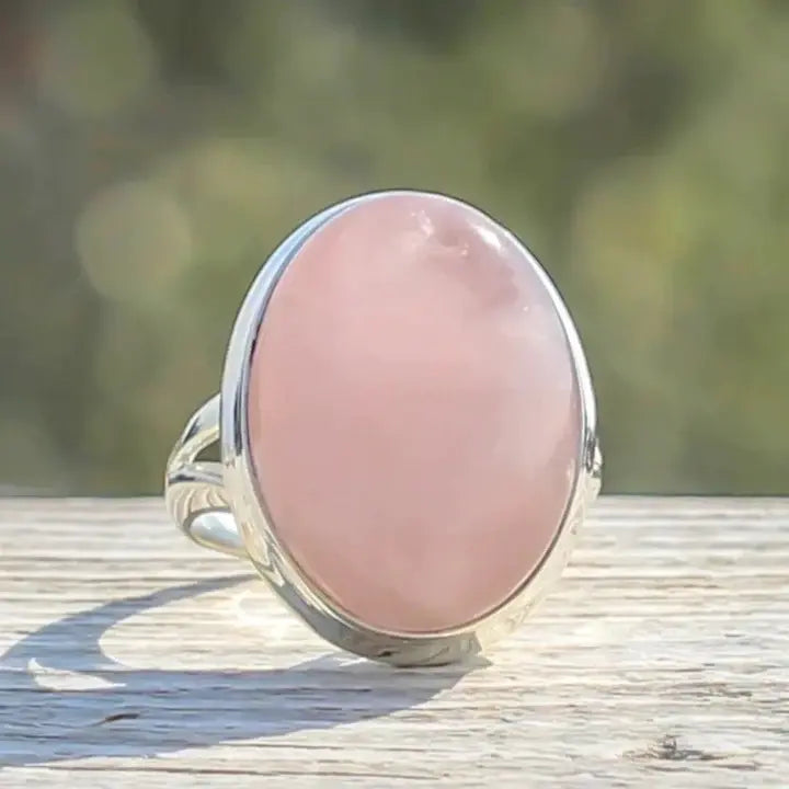 Anello in Quarzo Rosa Vintage in Argento Sterling