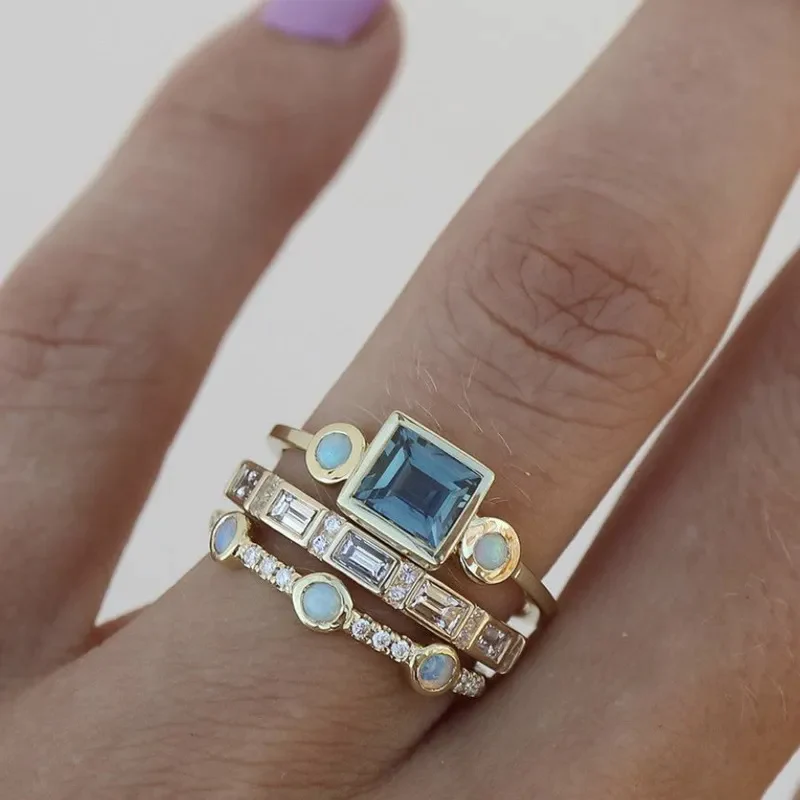 Ozean - Set di Anelli in Cristallo Vintage Blu