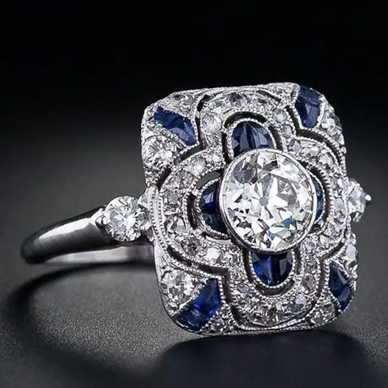 Anello in argento vintage con zirconia blu