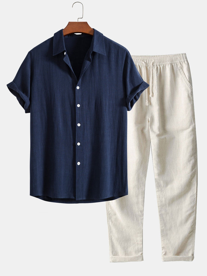 Camicia a bottoni in misto lino e rayon & Pantaloni in lino a gamba dritta