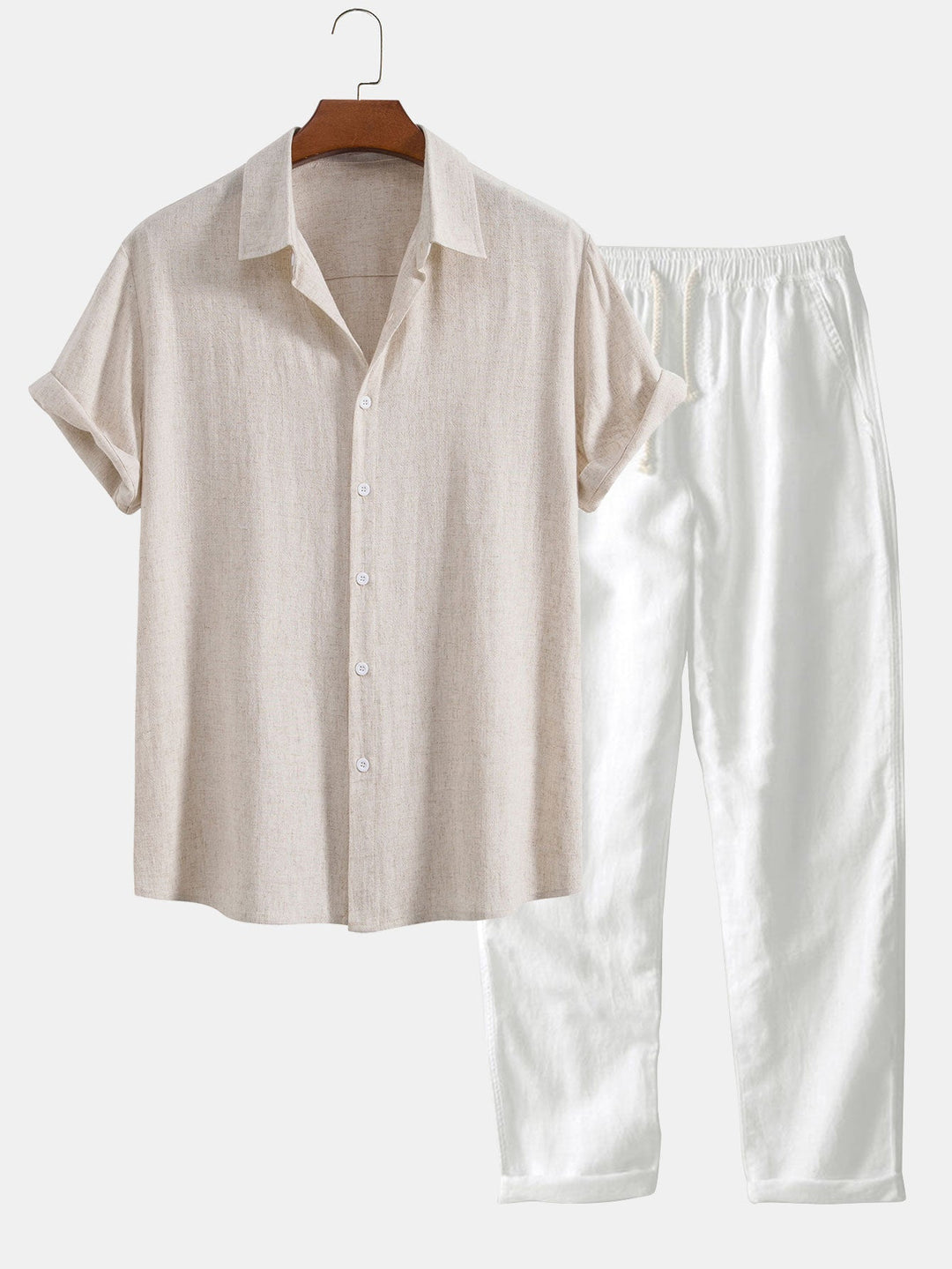 Camicia a bottoni in misto lino e rayon & Pantaloni in lino a gamba dritta