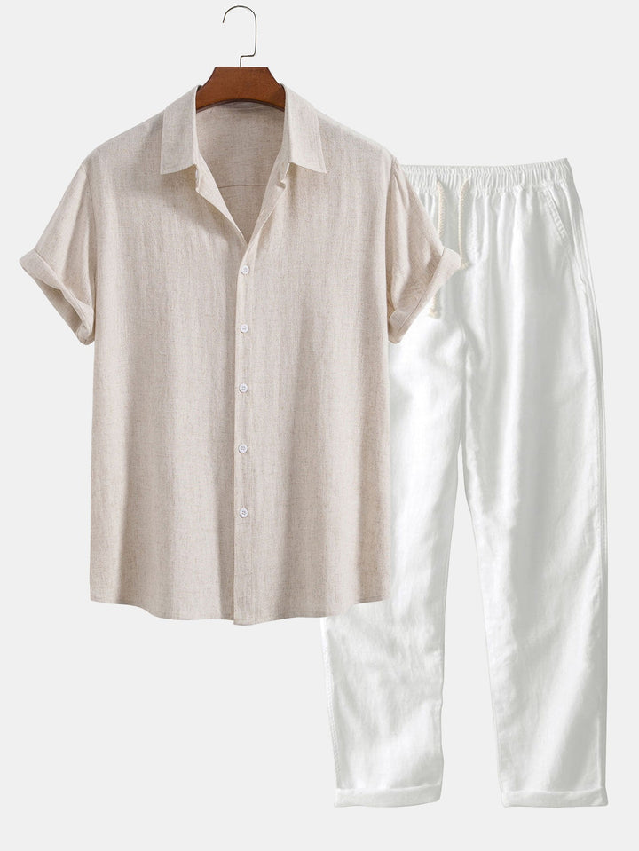 Camicia a bottoni in misto lino e rayon & Pantaloni in lino a gamba dritta