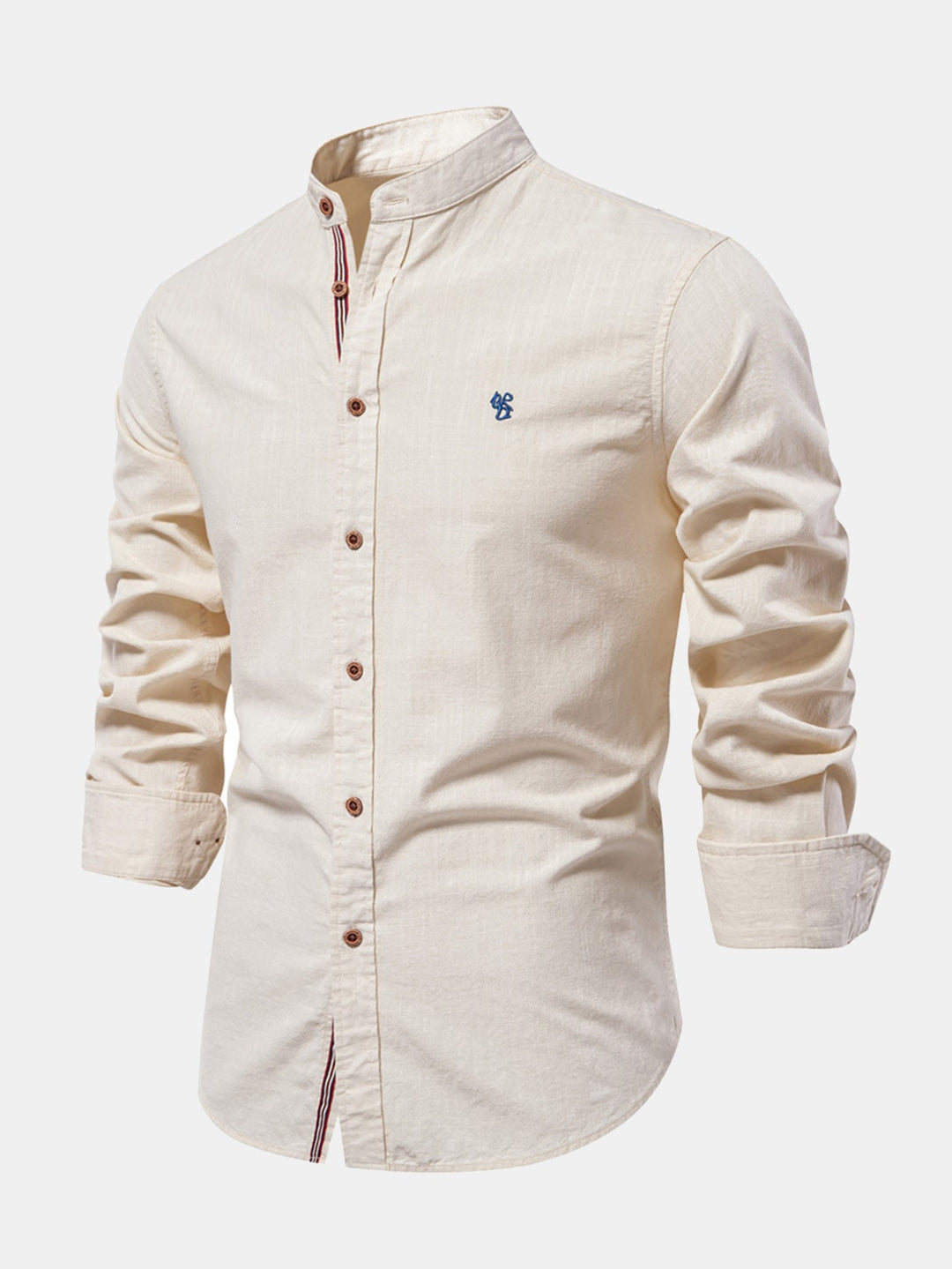 Camicia a collo alto effetto lino a maniche lunghe