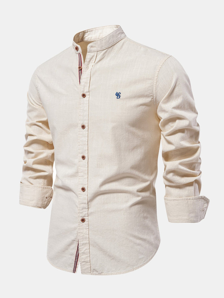 Camicia a collo alto effetto lino a maniche lunghe