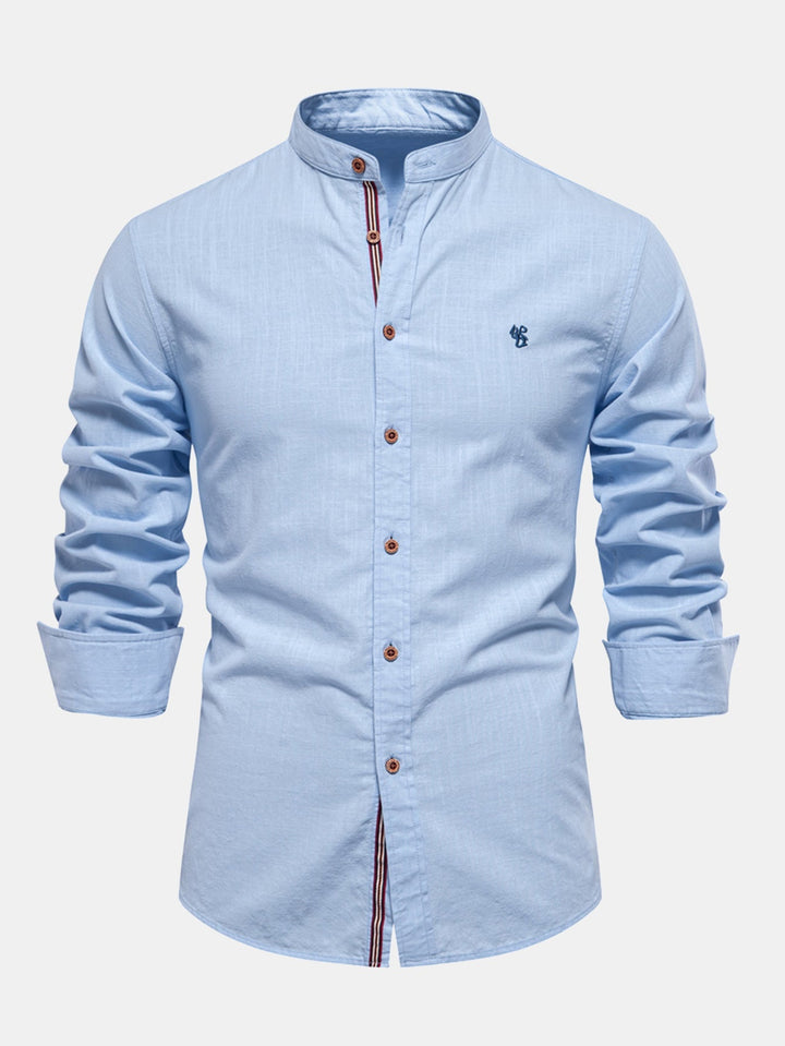 Camicia a collo alto effetto lino a maniche lunghe