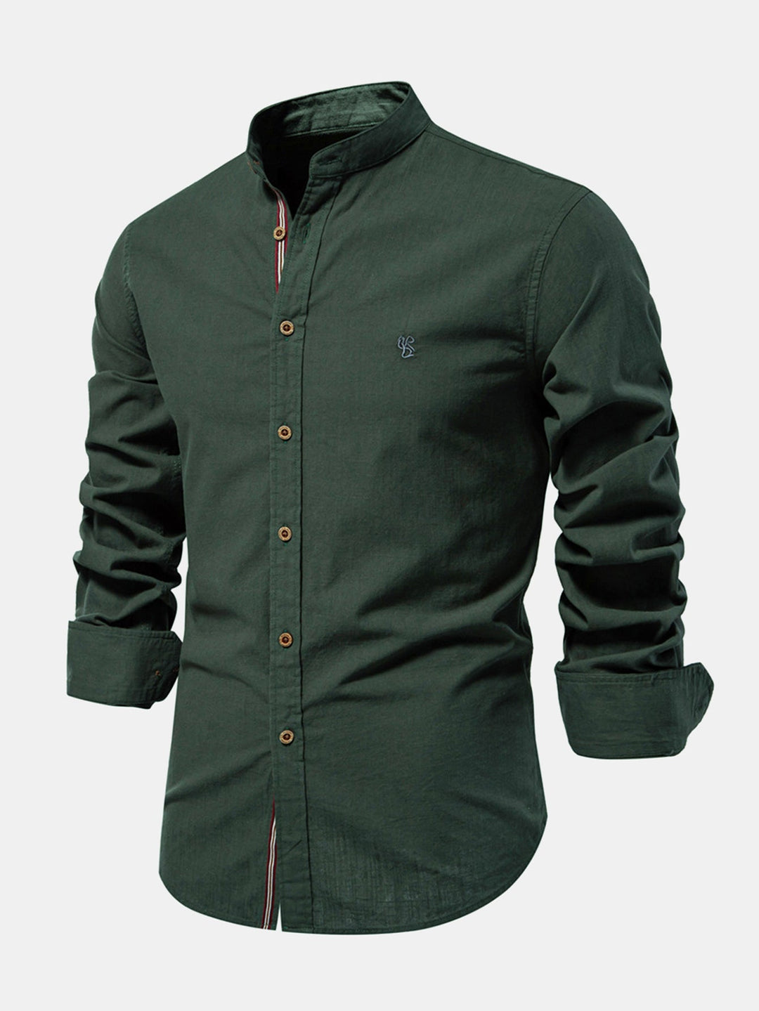 Camicia a collo alto effetto lino a maniche lunghe