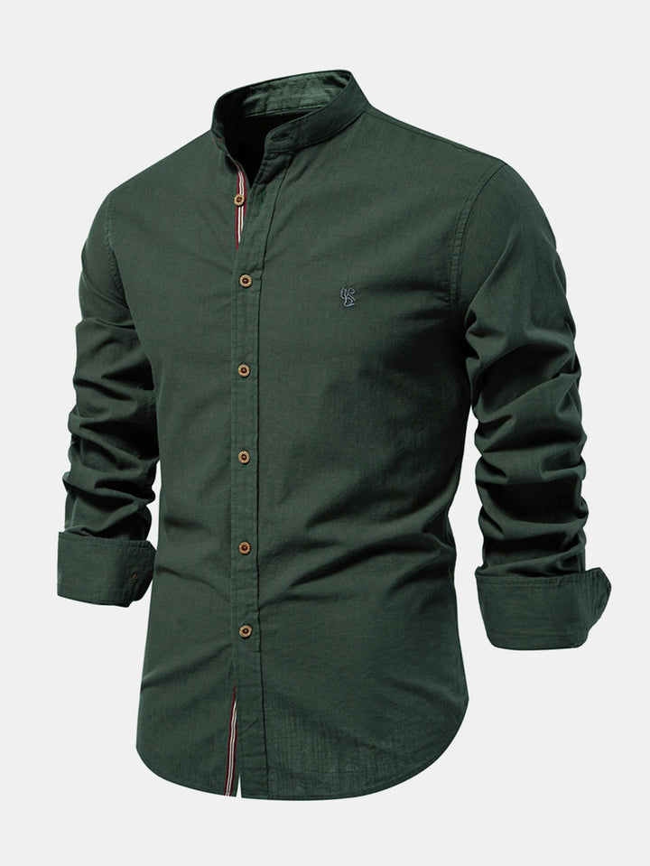 Camicia a collo alto effetto lino a maniche lunghe