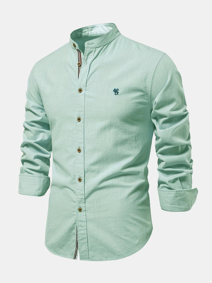 Camicia a collo alto effetto lino a maniche lunghe