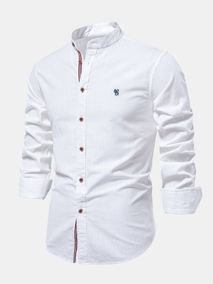 Camicia a collo alto effetto lino a maniche lunghe