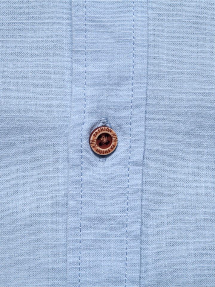 Camicia a collo alto effetto lino a maniche lunghe