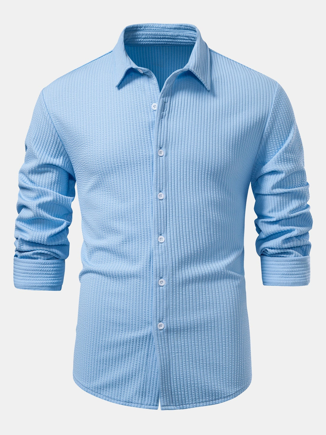 Camicia a maniche lunghe a coste, taglio muscolare, con bottoni