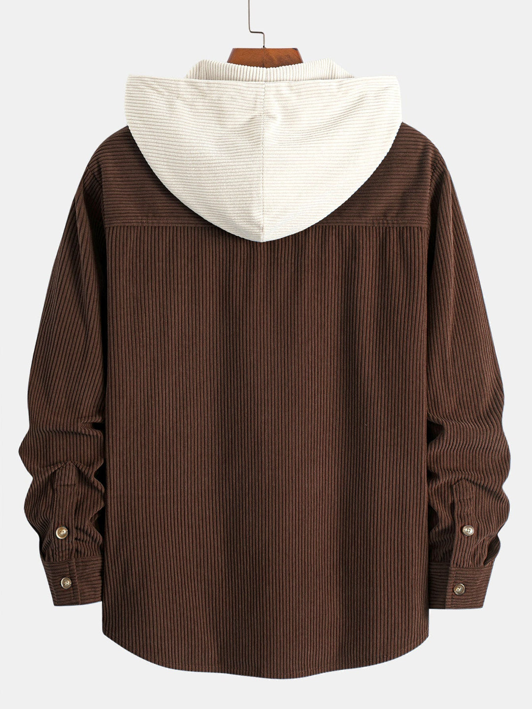Camicia a maniche lunghe in velluto a coste con cappuccio contrastante