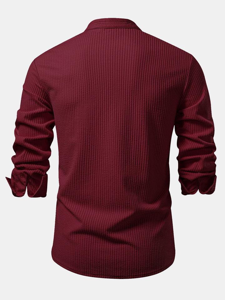 Camicia a coste con colletto alto, taglio muscolare, maniche lunghe