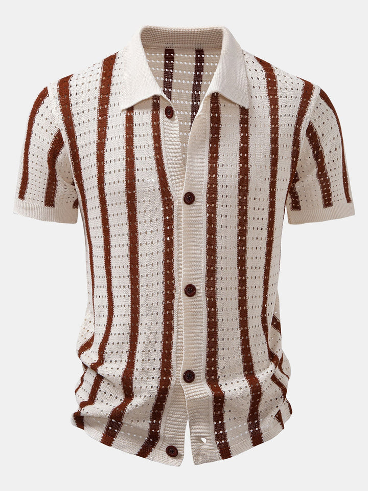 Camicia a maglia con occhietti a righe