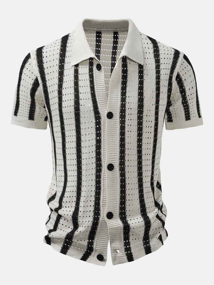 Camicia a maglia con occhietti a righe