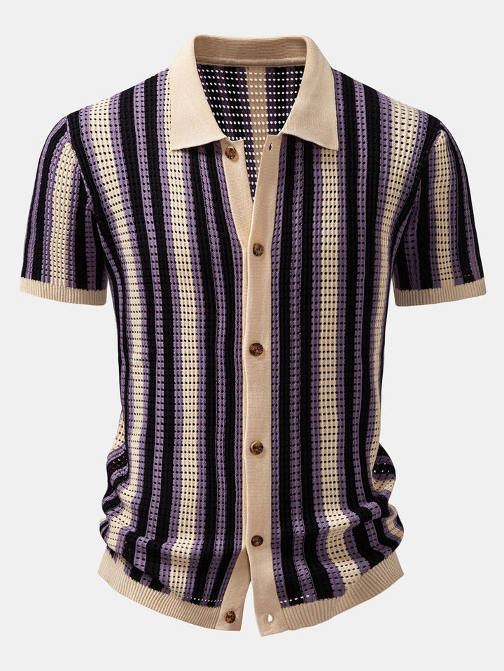 Camicia in crochet a occhielli a righe