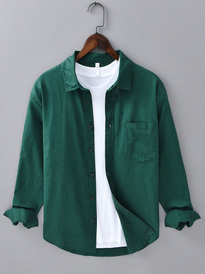 Camicia in lino e cotone a maniche lunghe con tasca & pantaloni in lino a gamba dritta