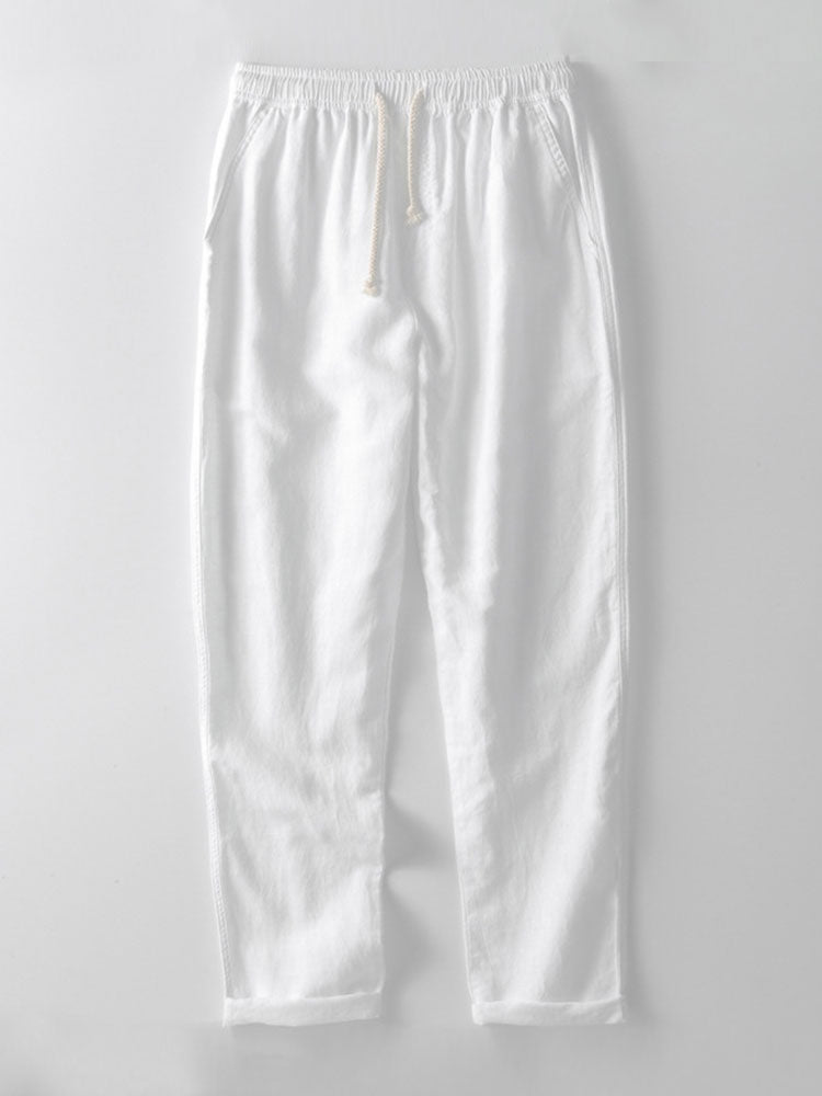Camicia in lino e cotone a maniche lunghe con tasca & pantaloni in lino a gamba dritta