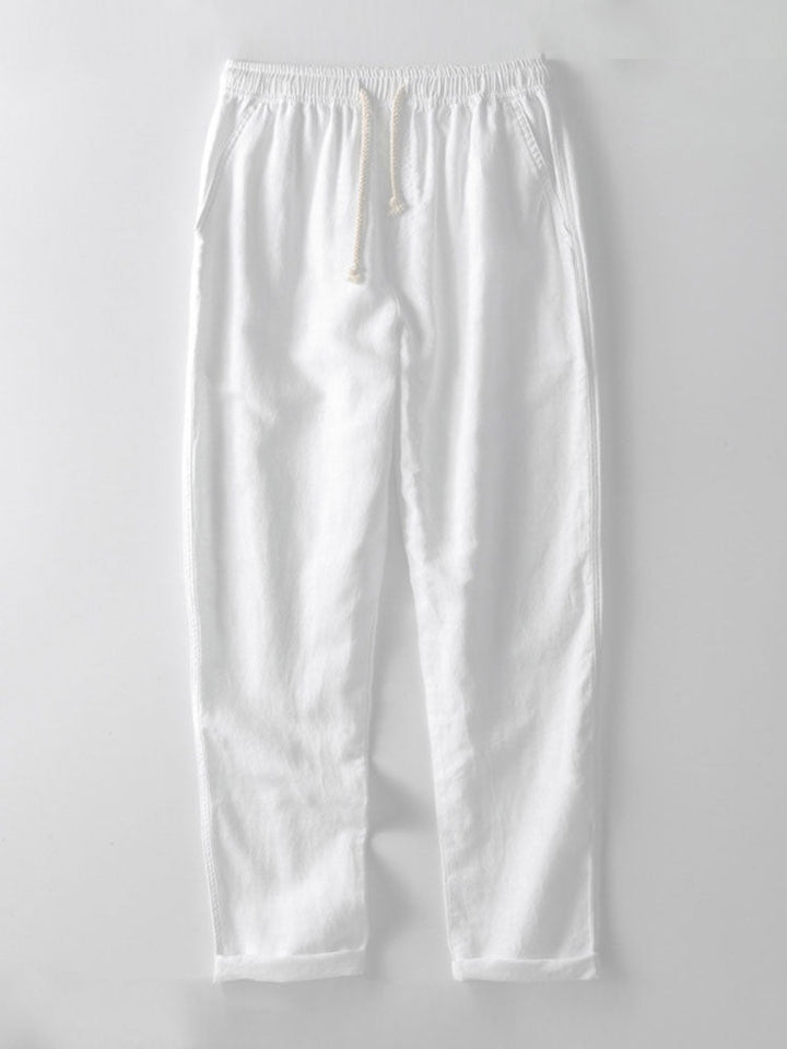 Camicia in lino e cotone a maniche lunghe con tasca & pantaloni in lino a gamba dritta