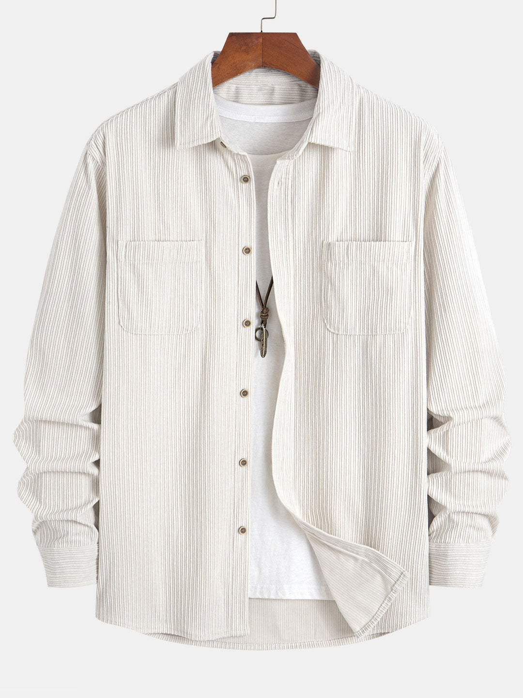 Camicia a maniche lunghe in velluto a coste con tasca e bottoni