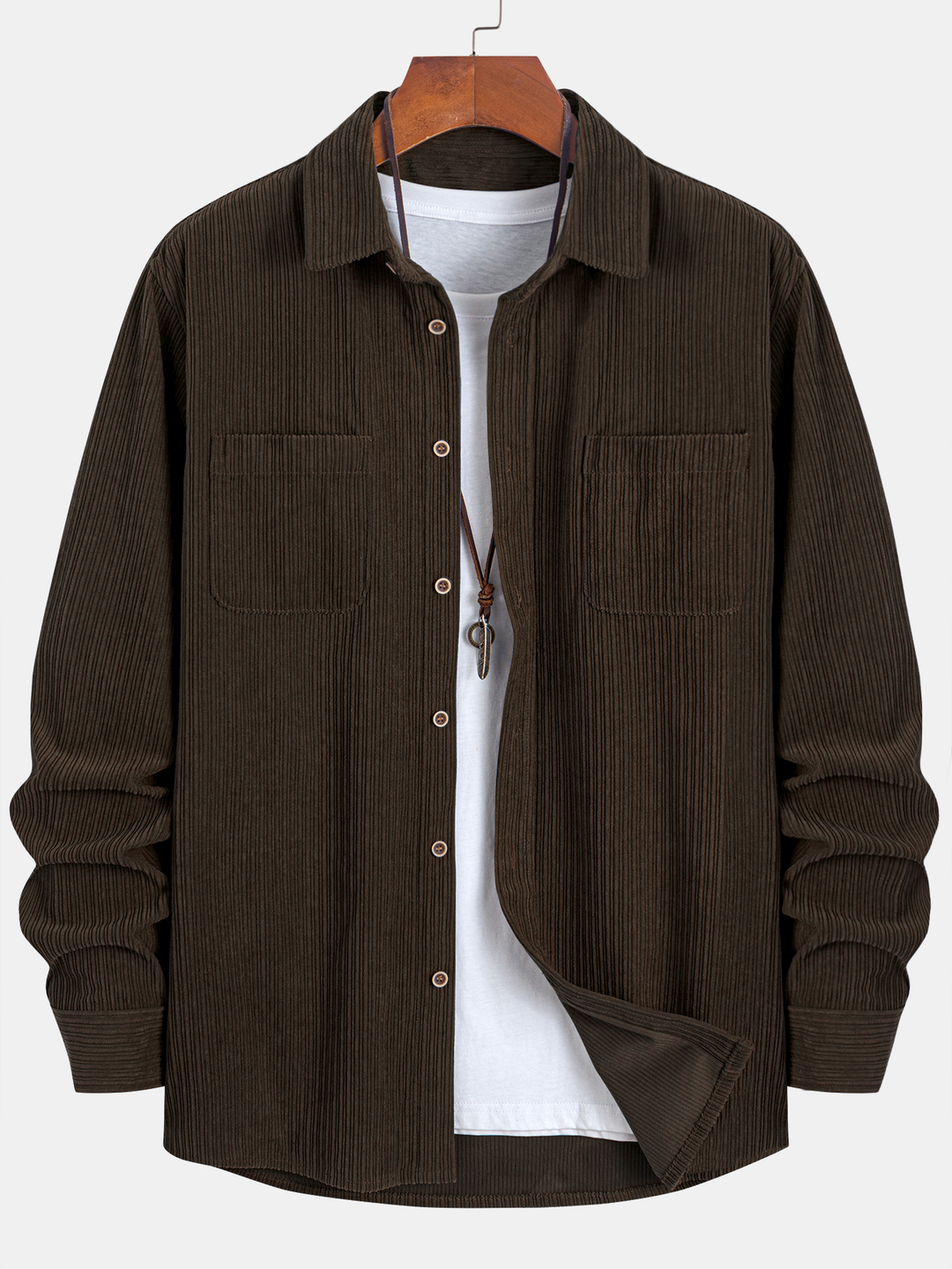Camicia a maniche lunghe in velluto a coste con tasca e bottoni