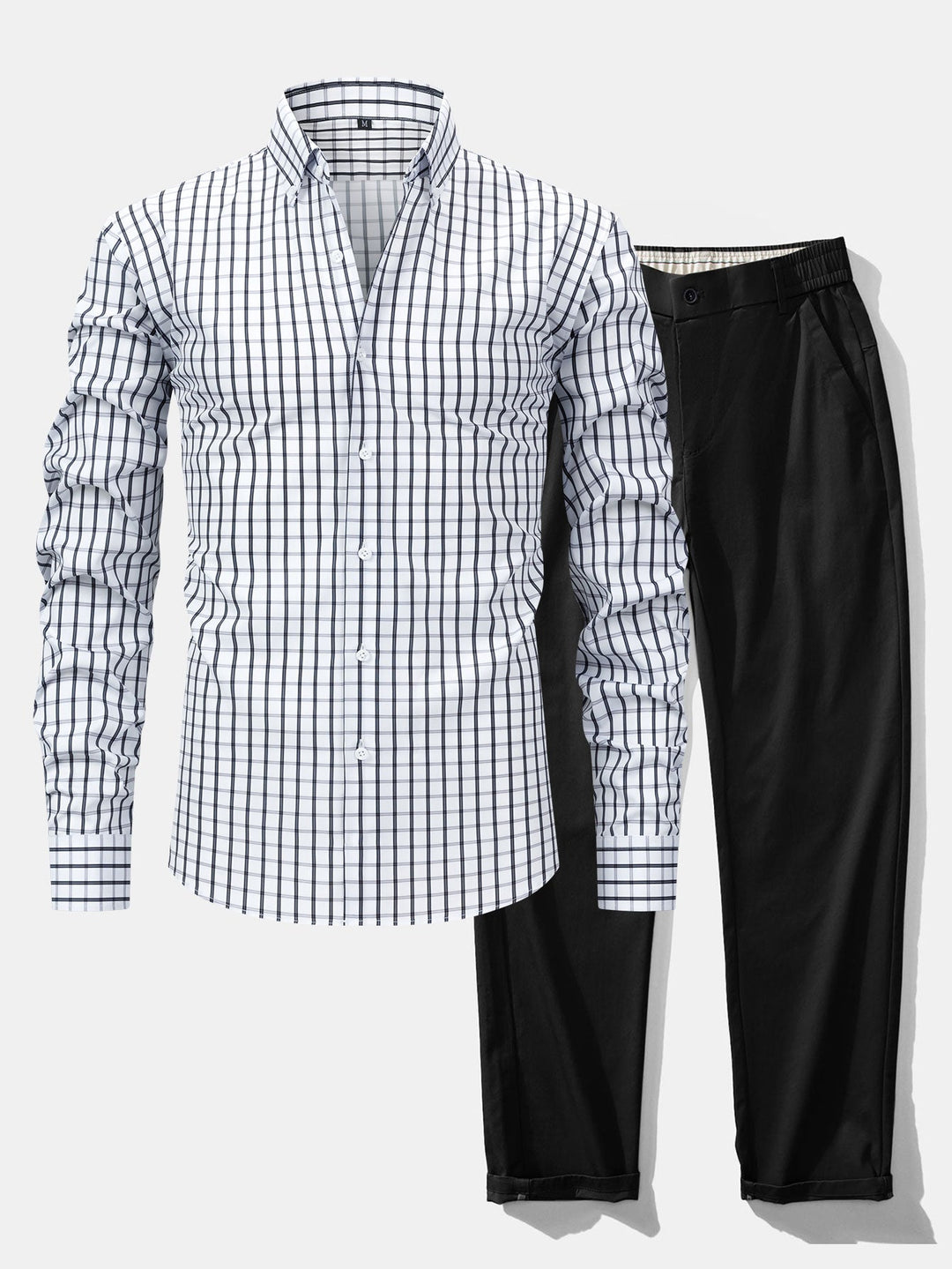 Camicia a quadri a maniche lunghe con bottoni & Pantaloni dritti con vita elastica