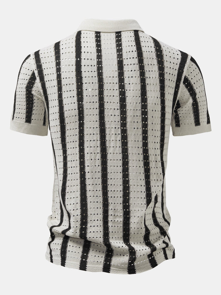 Camicia a maglia con occhietti a righe
