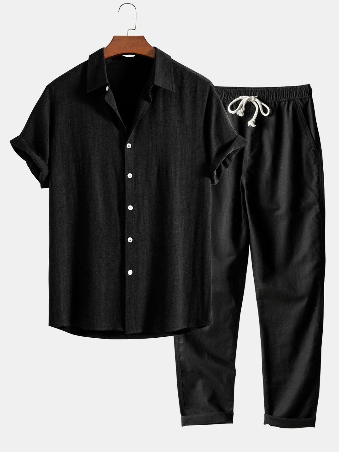 Camicia a bottoni in misto lino e rayon & Pantaloni in lino a gamba dritta