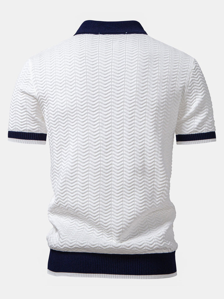 Polo a colletto a V in maglia a contrasto di texture
