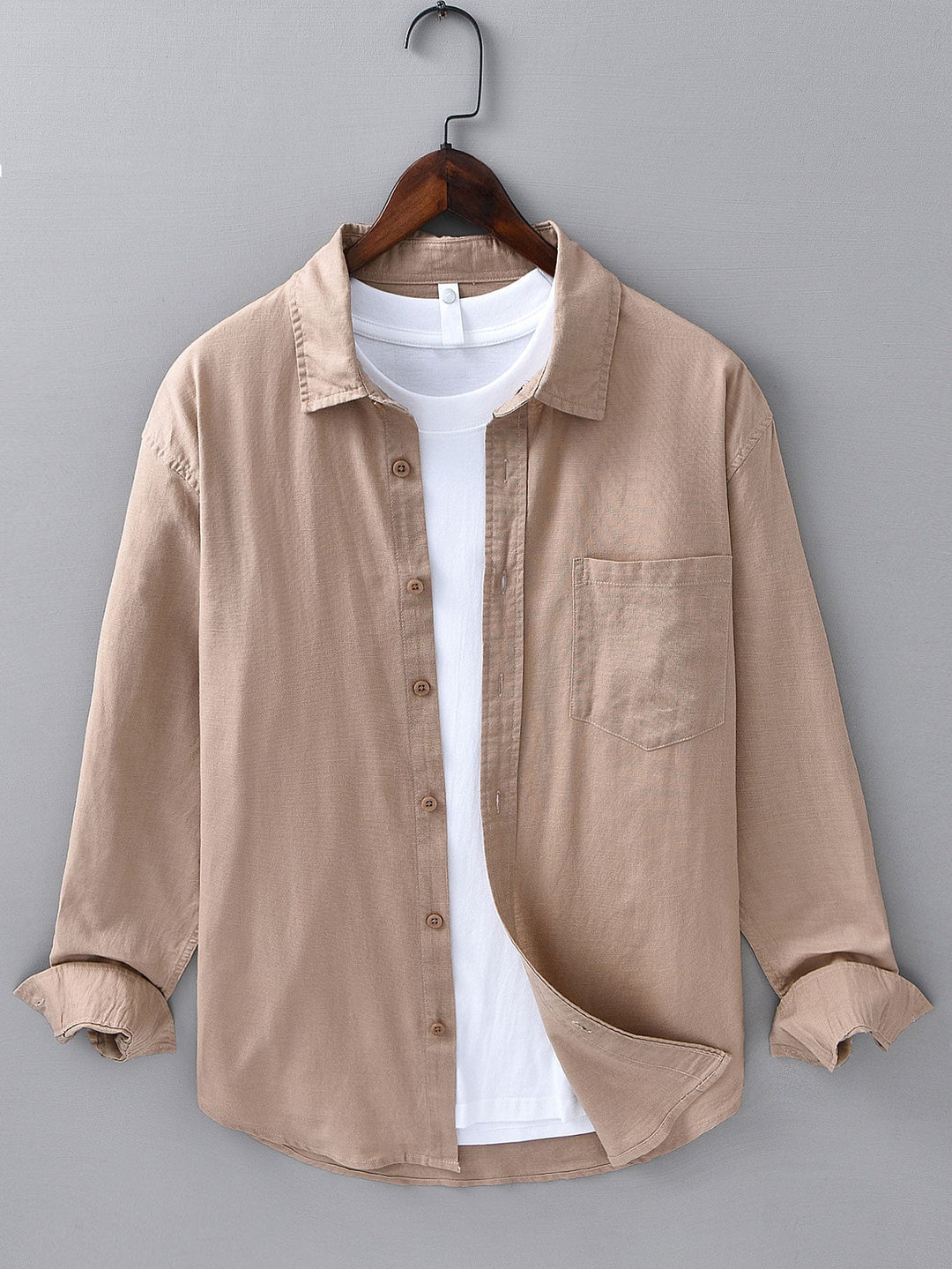 Camicia in lino e cotone a maniche lunghe con tasca & pantaloni in lino a gamba dritta