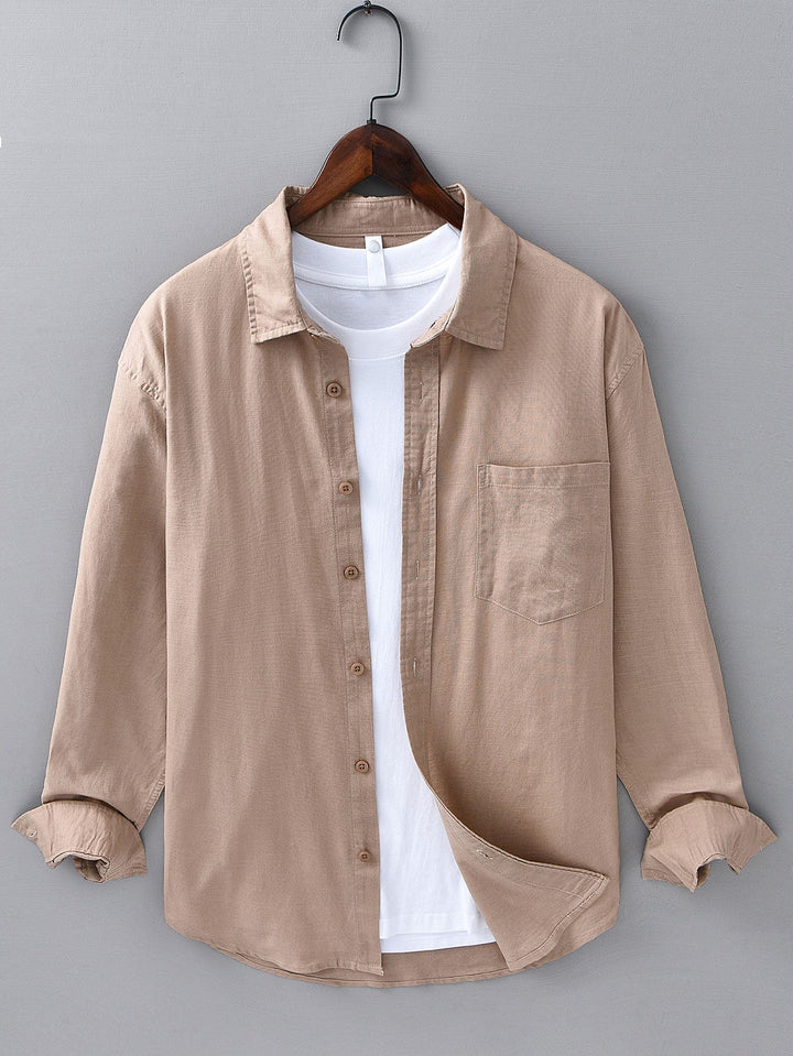 Camicia in lino e cotone a maniche lunghe con tasca & pantaloni in lino a gamba dritta