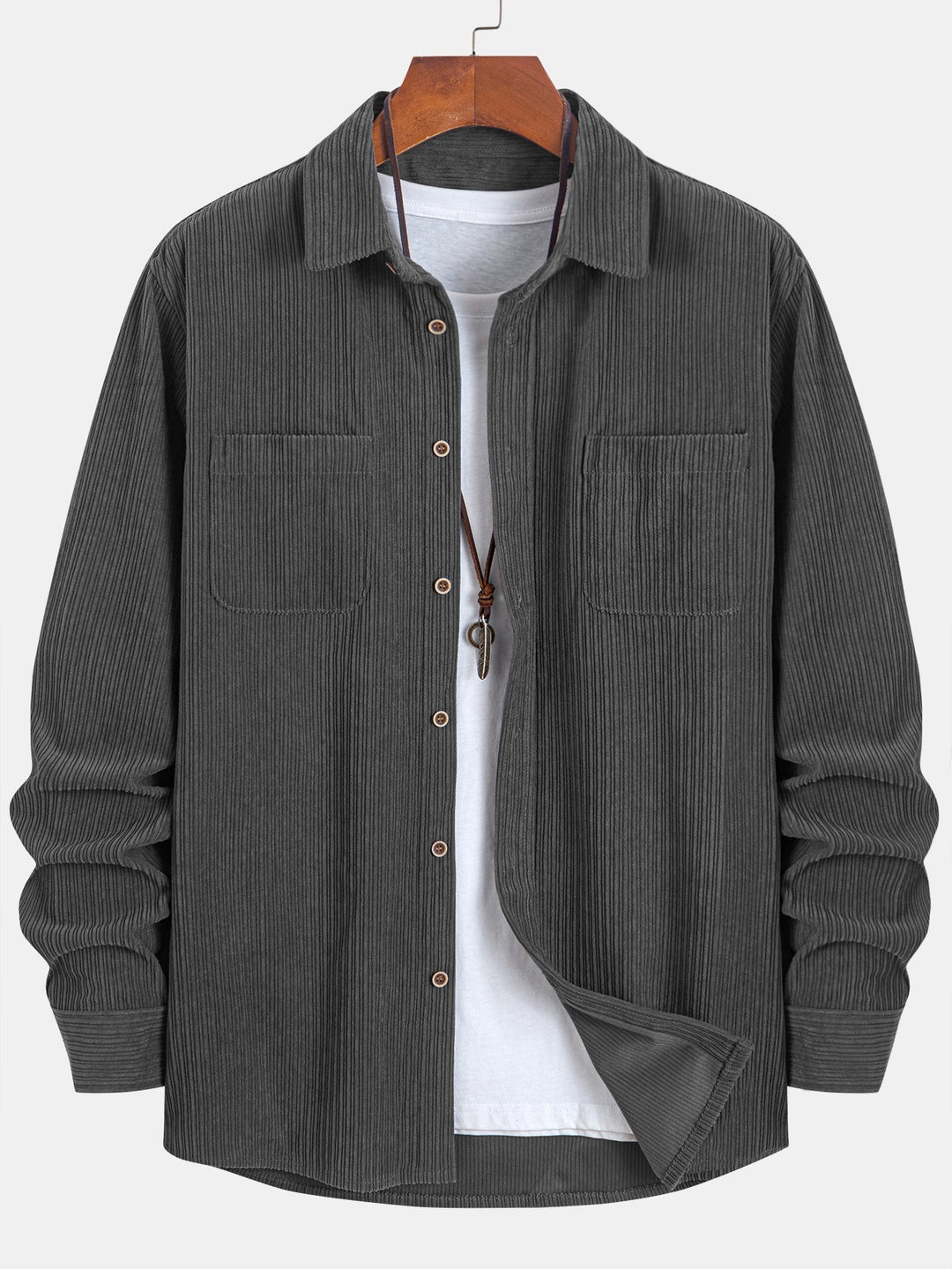 Camicia a maniche lunghe in velluto a coste con tasca e bottoni