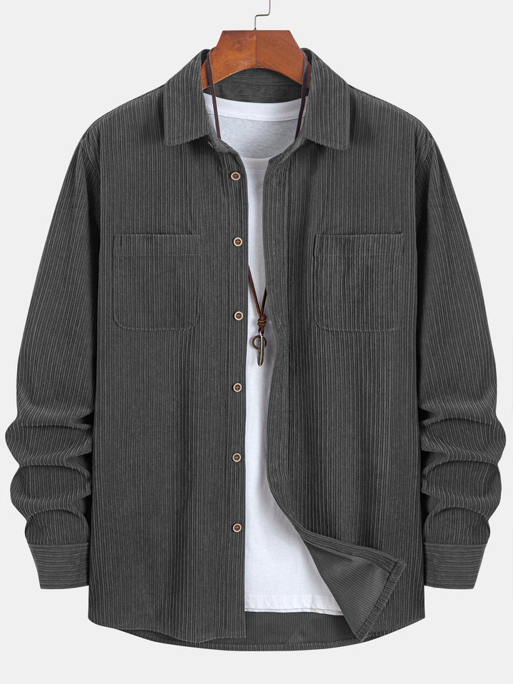 Camicia a maniche lunghe in velluto a coste con tasca e bottoni