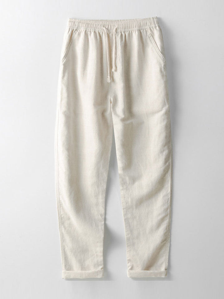 Camicia in lino e cotone a maniche lunghe con tasca & pantaloni in lino a gamba dritta