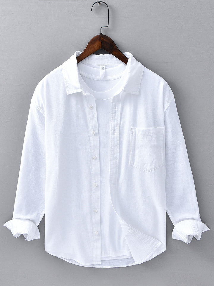 Camicia in lino e cotone a maniche lunghe con tasca & pantaloni in lino a gamba dritta