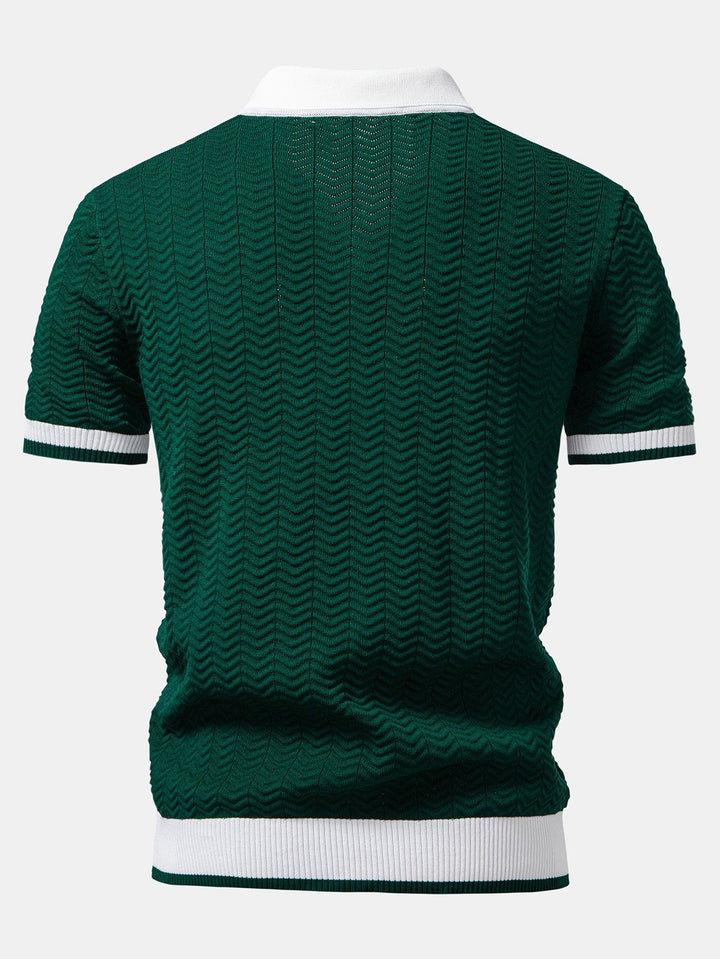 Polo a colletto a V in maglia a contrasto di texture