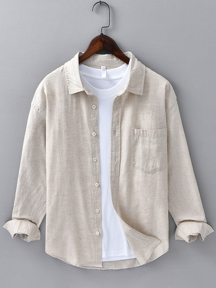 Camicia in lino e cotone a maniche lunghe con tasca & pantaloni in lino a gamba dritta