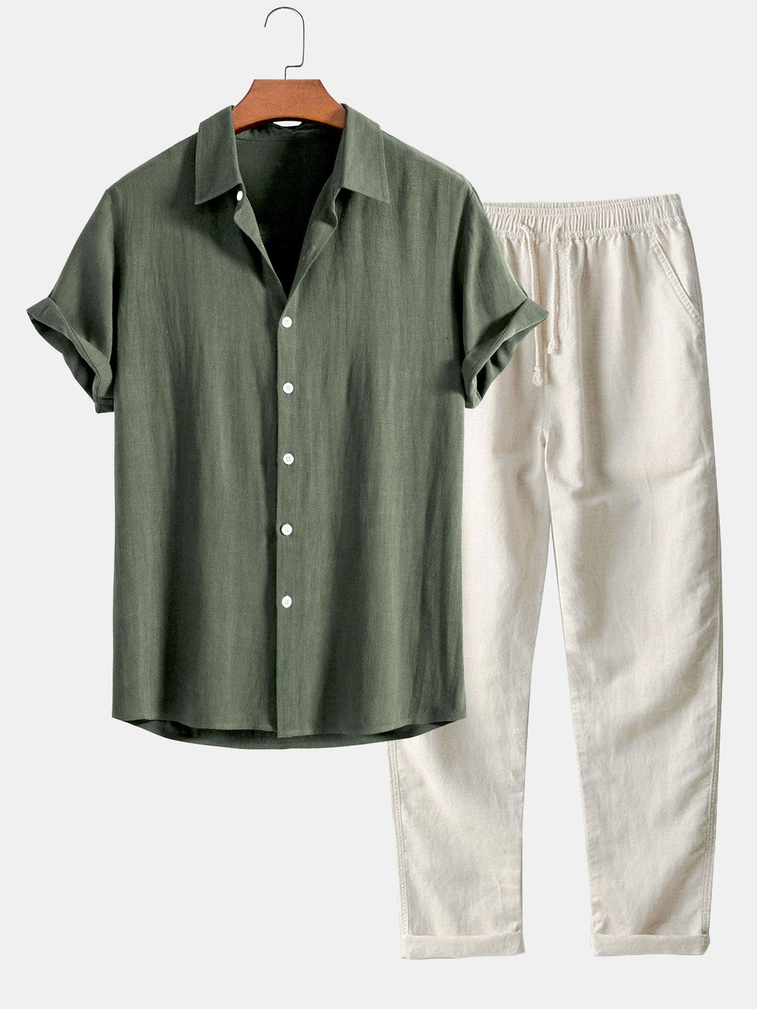 Camicia a bottoni in misto lino e rayon & Pantaloni in lino a gamba dritta