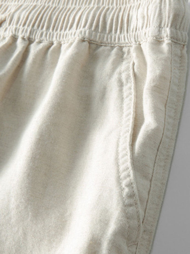 Camicia cubana in jacquard geometrico e pantaloni in lino a gamba dritta