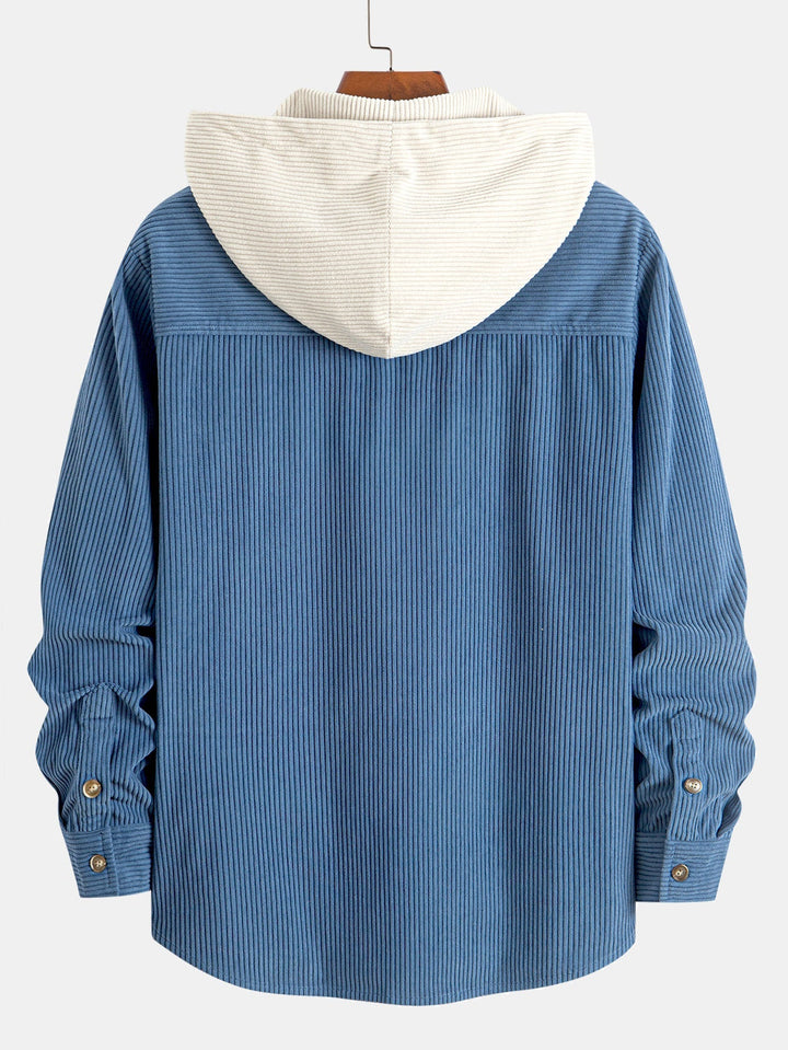 Camicia a maniche lunghe in velluto a coste con cappuccio contrastante
