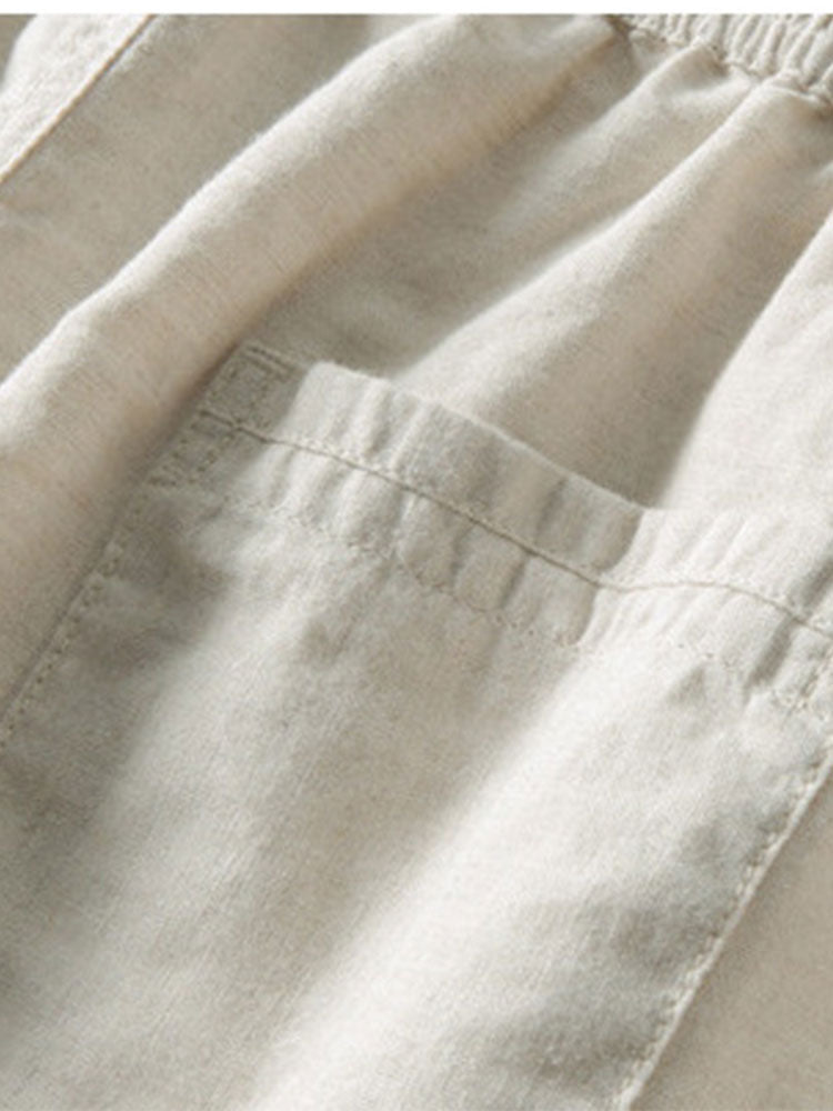 Camicia cubana in jacquard geometrico e pantaloni in lino a gamba dritta