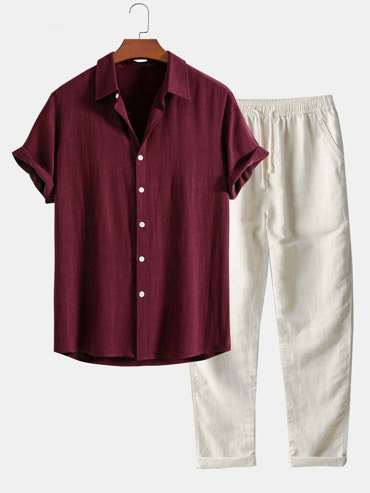 Camicia a bottoni in misto lino e rayon & Pantaloni in lino a gamba dritta