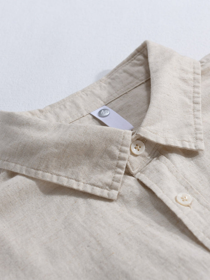 Camicia in lino e cotone a maniche lunghe con tasca & pantaloni in lino a gamba dritta