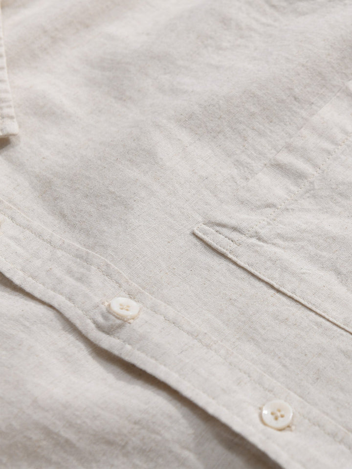 Camicia in lino e cotone a maniche lunghe con tasca & pantaloni in lino a gamba dritta