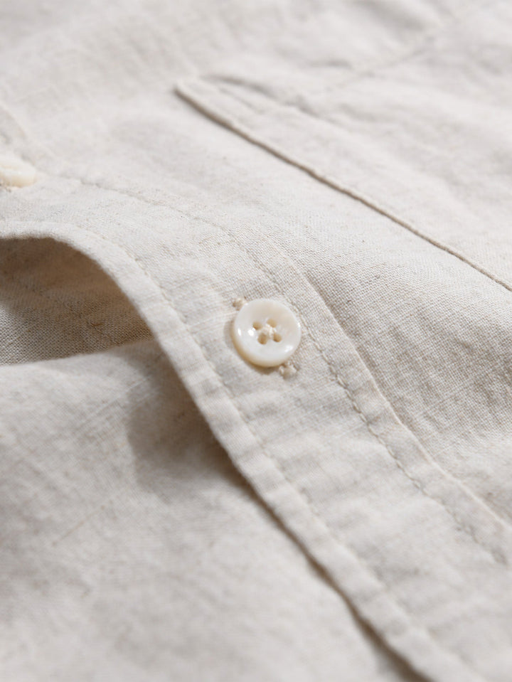 Camicia in lino e cotone a maniche lunghe con tasca & pantaloni in lino a gamba dritta