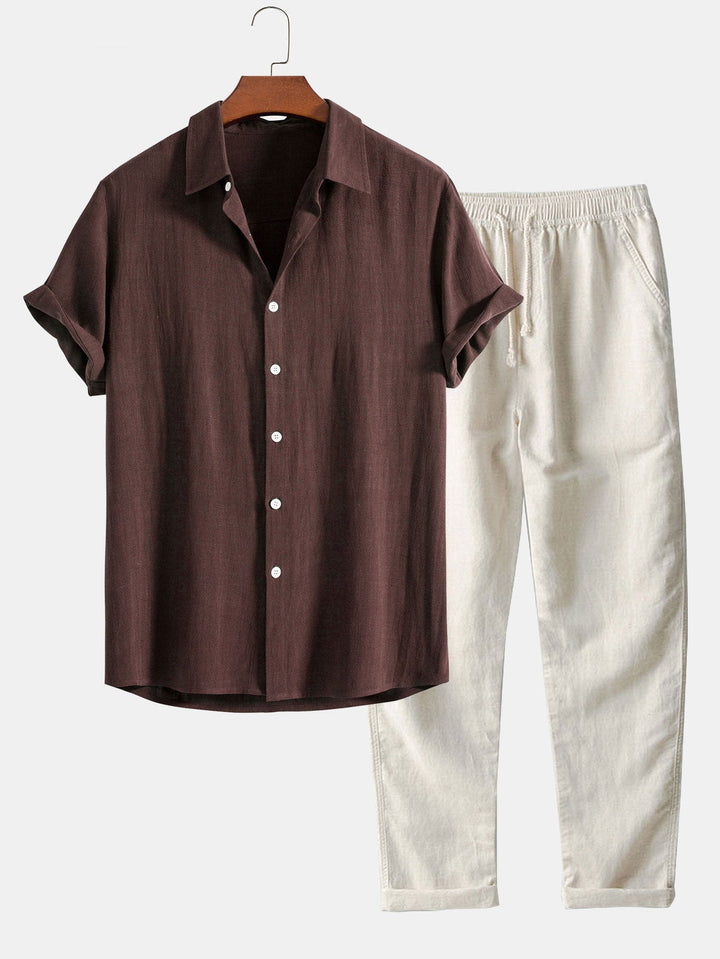 Camicia a bottoni in misto lino e rayon & Pantaloni in lino a gamba dritta