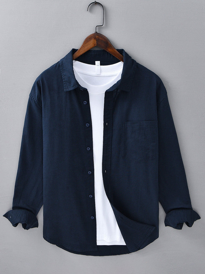 Camicia in lino e cotone a maniche lunghe con tasca & pantaloni in lino a gamba dritta