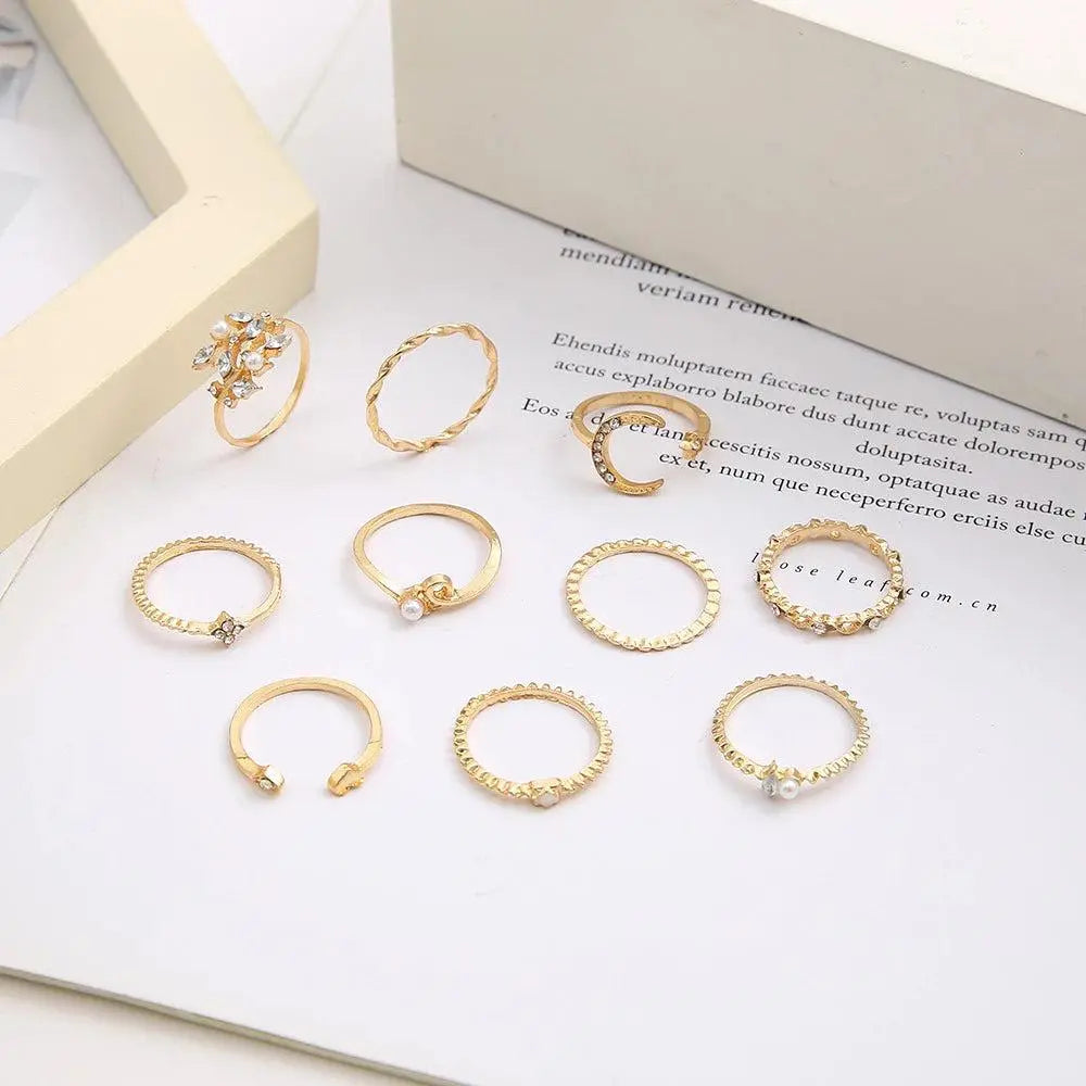 Pacchetto di 10 anelli bohemien in argento e placcati oro